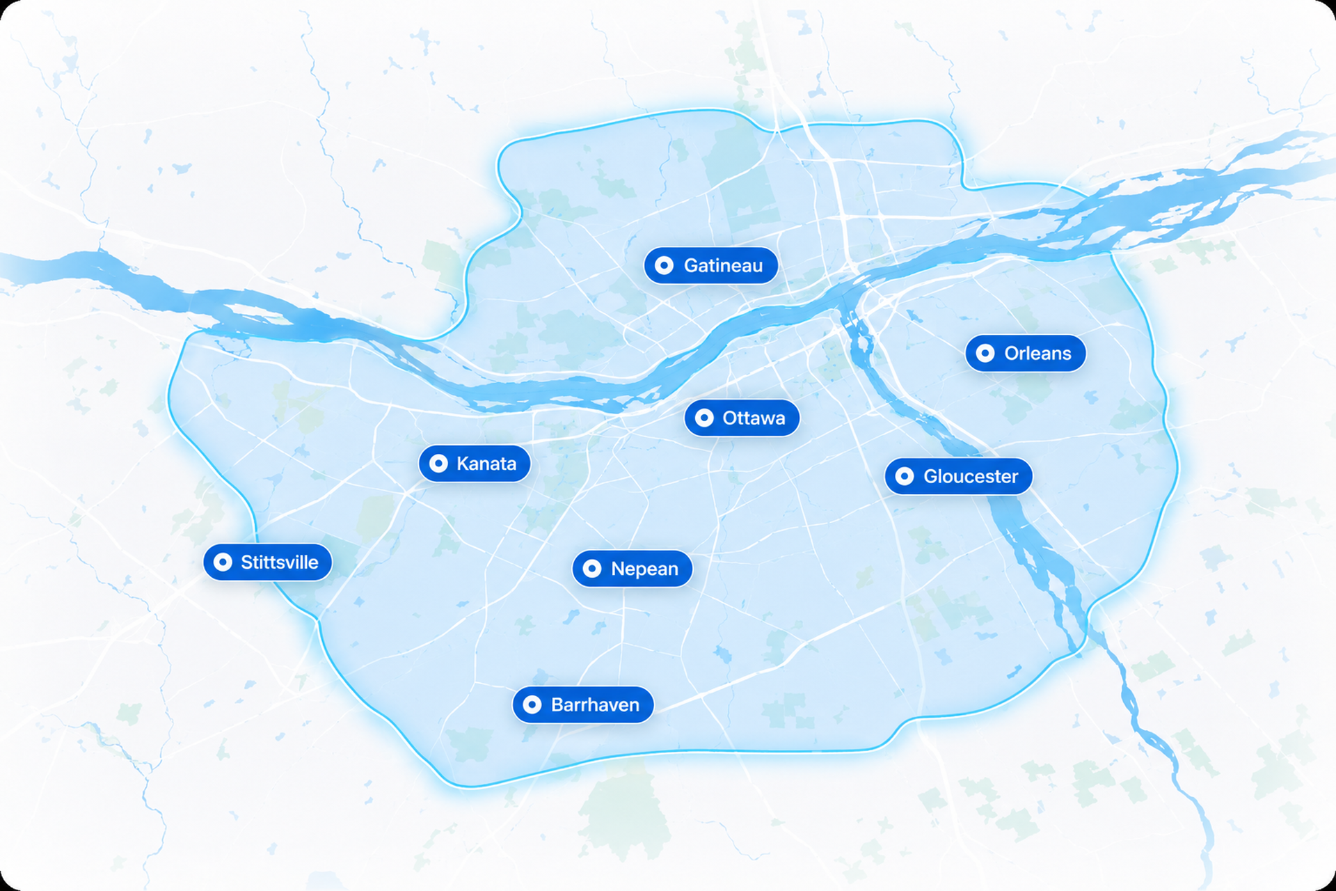 Pool installation service area map Ottawa Gatineau